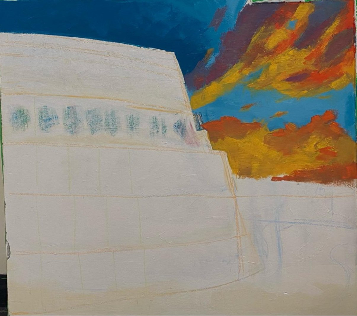 Colosseum mural in progress, early stage
