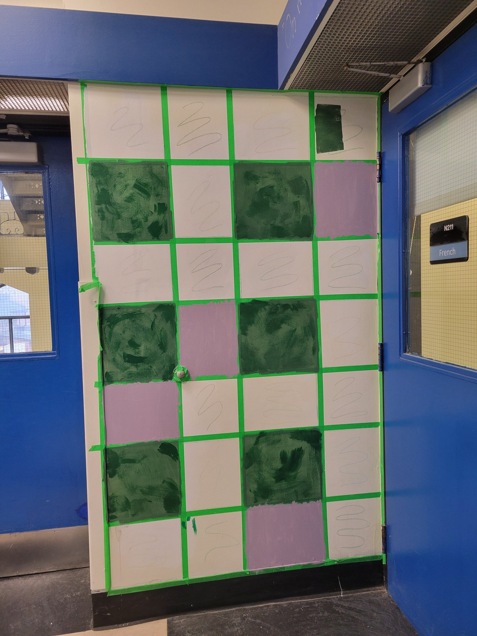 National flowers mural in progress, early stage
