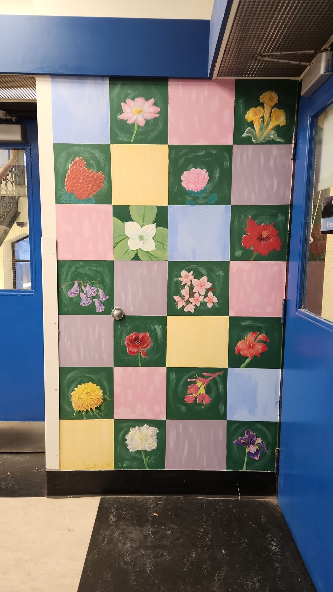 National flowers checkerboard mural