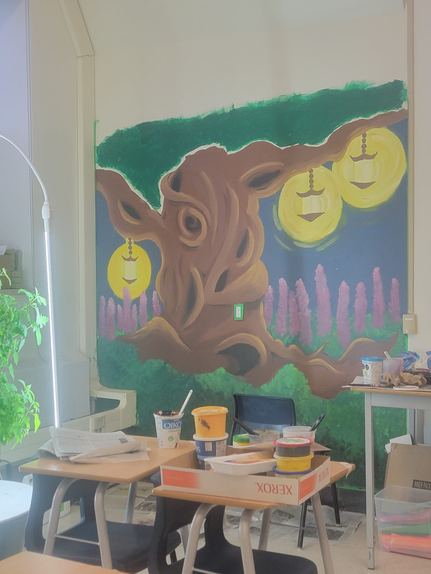Tree mural in progress