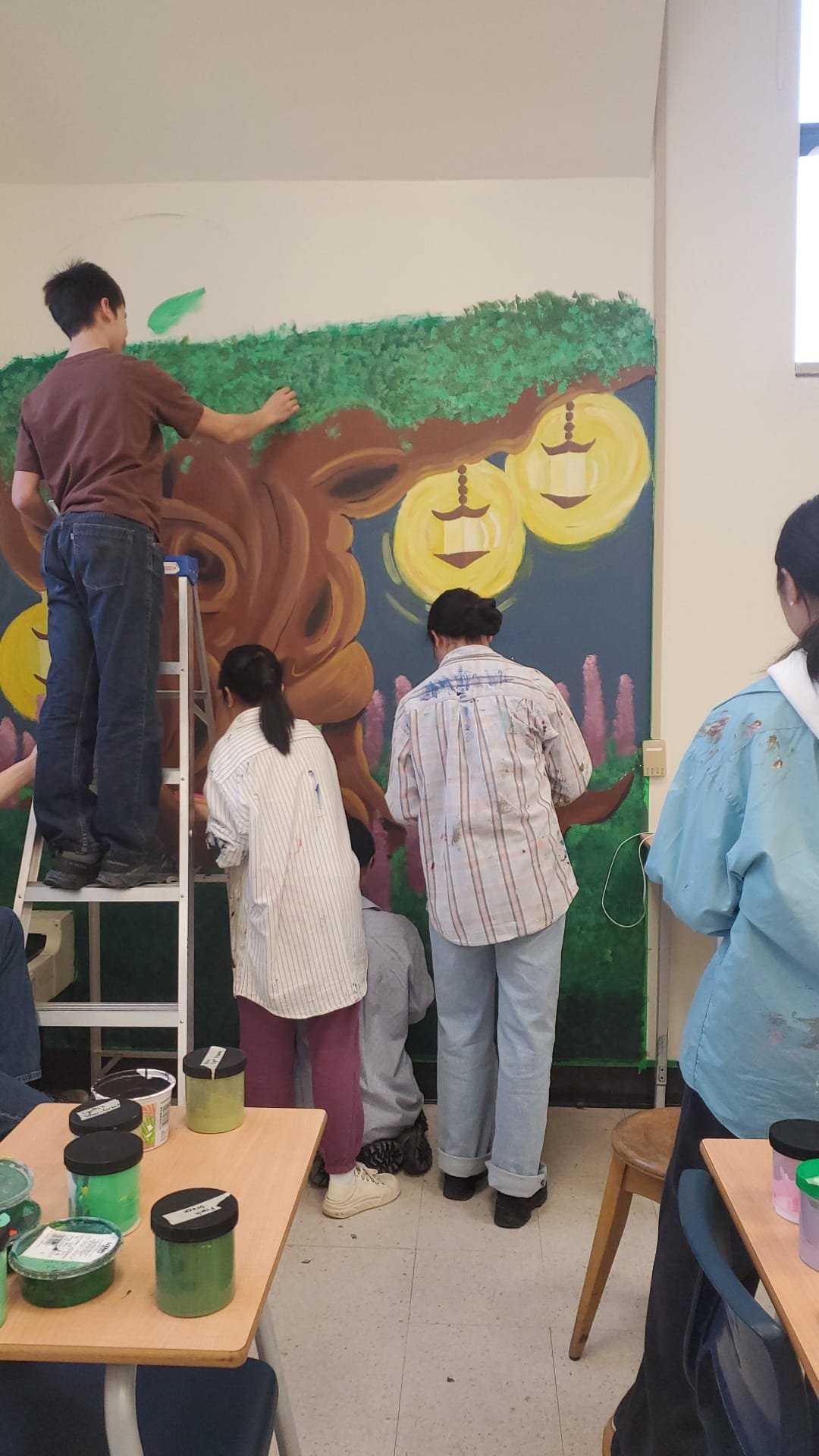 Tree mural in progress