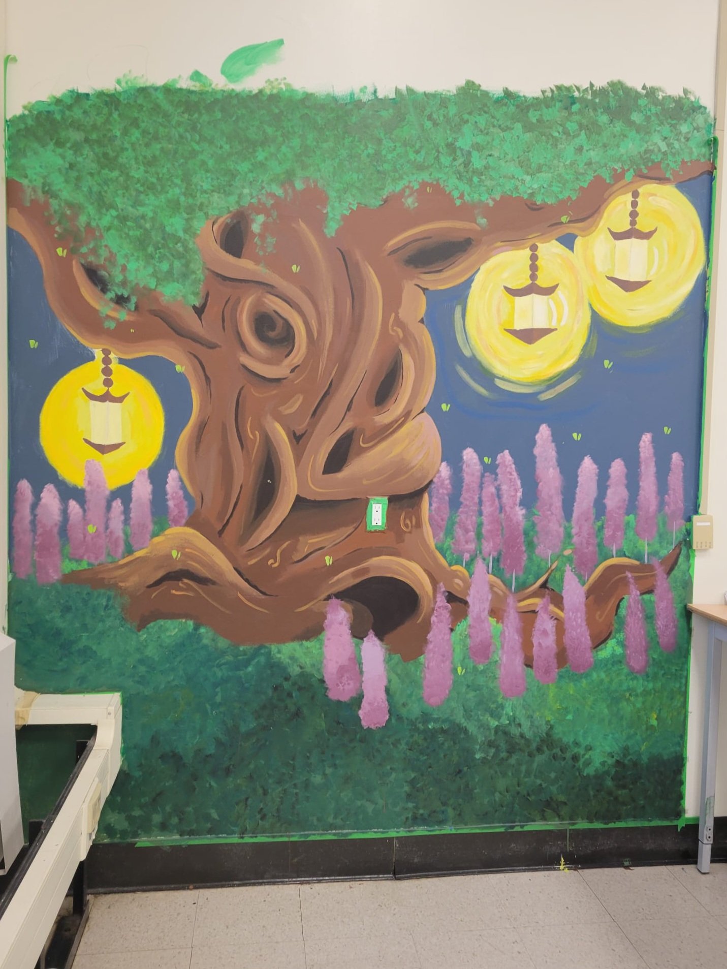 Tree mural in progress