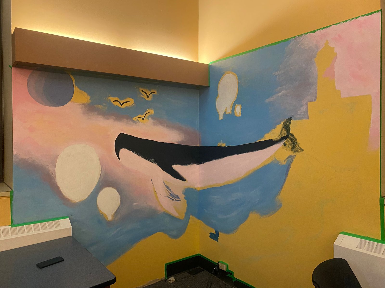 Whale mural in progress