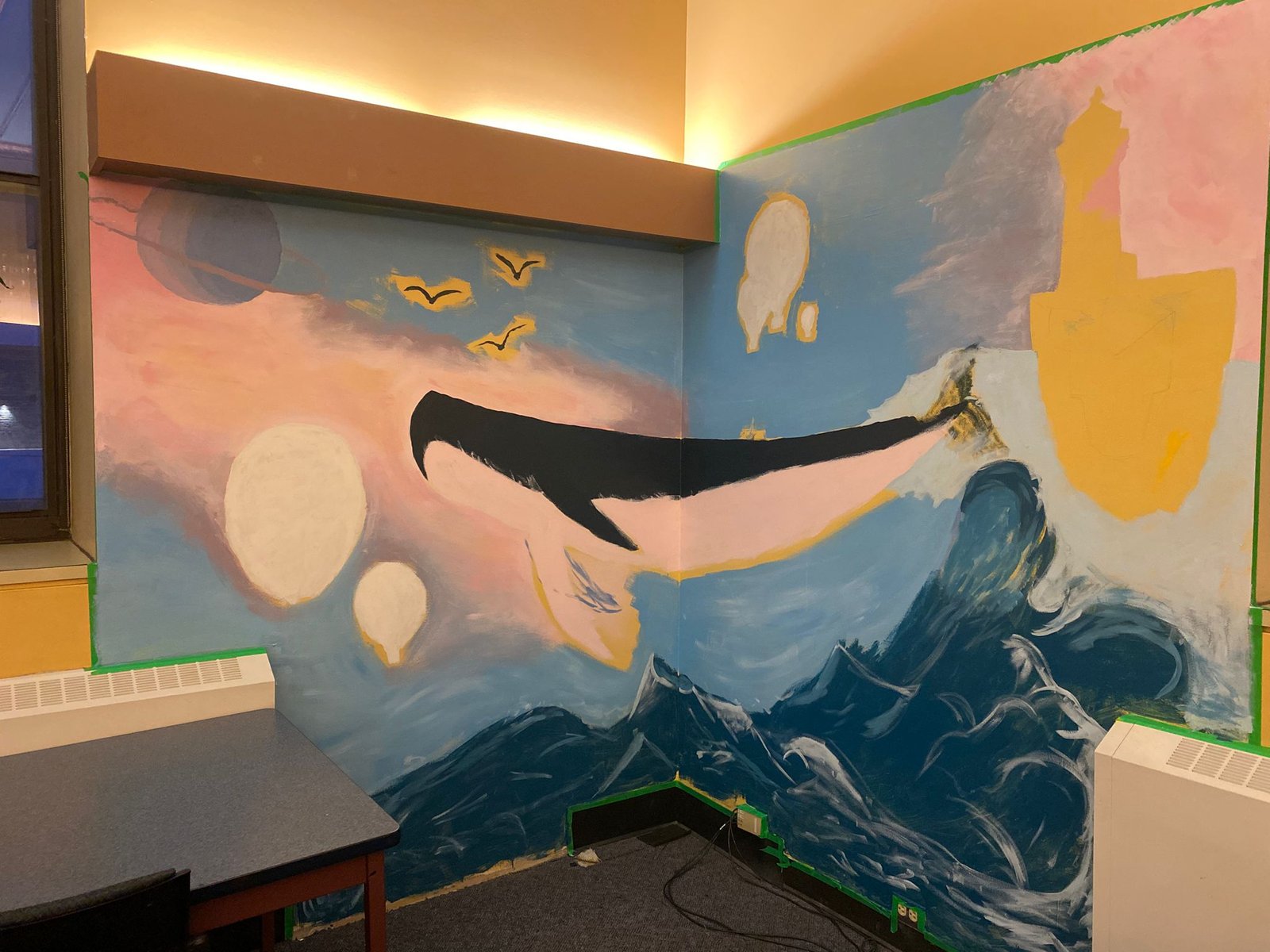 Whale mural in progress