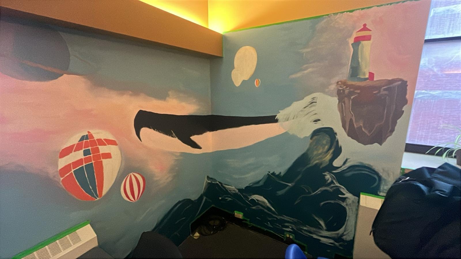 Whale mural in progress
